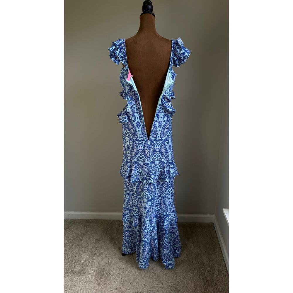 Simply Southern Women’s Blue Paisley Cutout Ruffle Maxi Dress Size M Boho - Picture 10 of 12